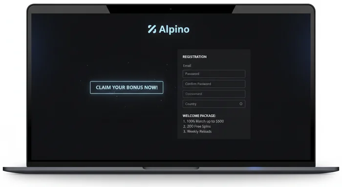 Alpino registration form — account creation with email and password fields